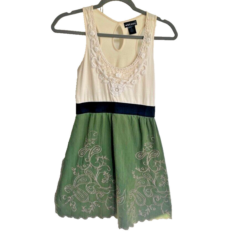 Vintage Y2K Wet Seal Size S boho embroidered dress knit & woven festival